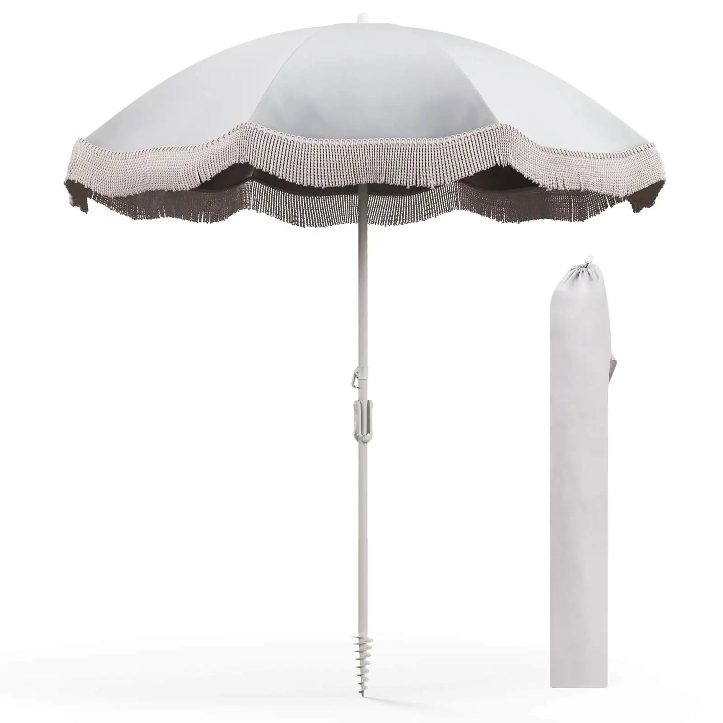 HOMASIS Outdoor Fringe Patio Umbrella With Tilt And Carry Bag