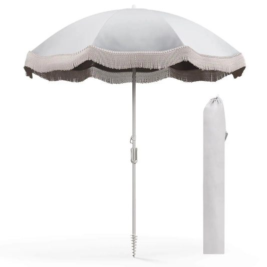 HOMASIS Outdoor Fringe Patio Umbrella With Tilt And Carry Bag