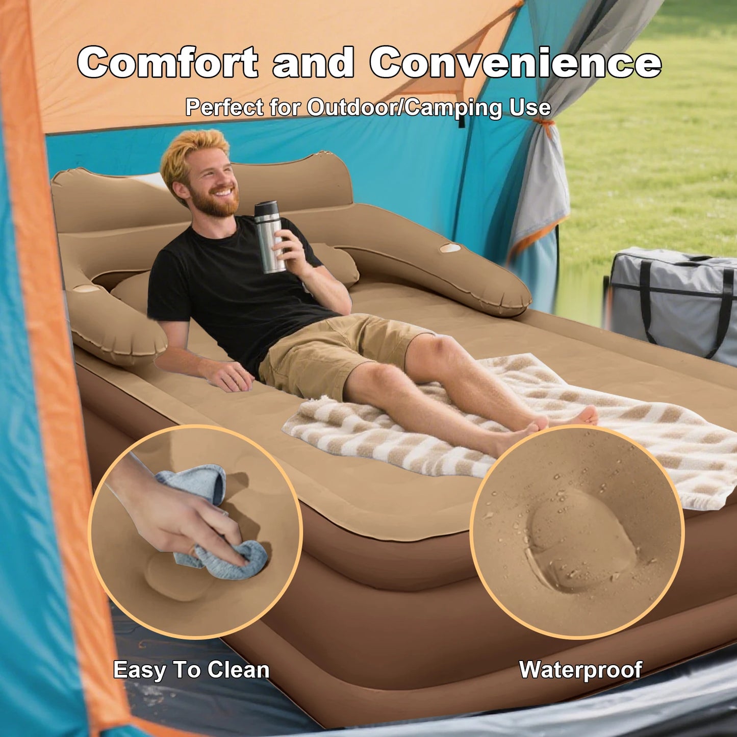 Air Mattress With Headboard Inflatable Bed With Electric Pump