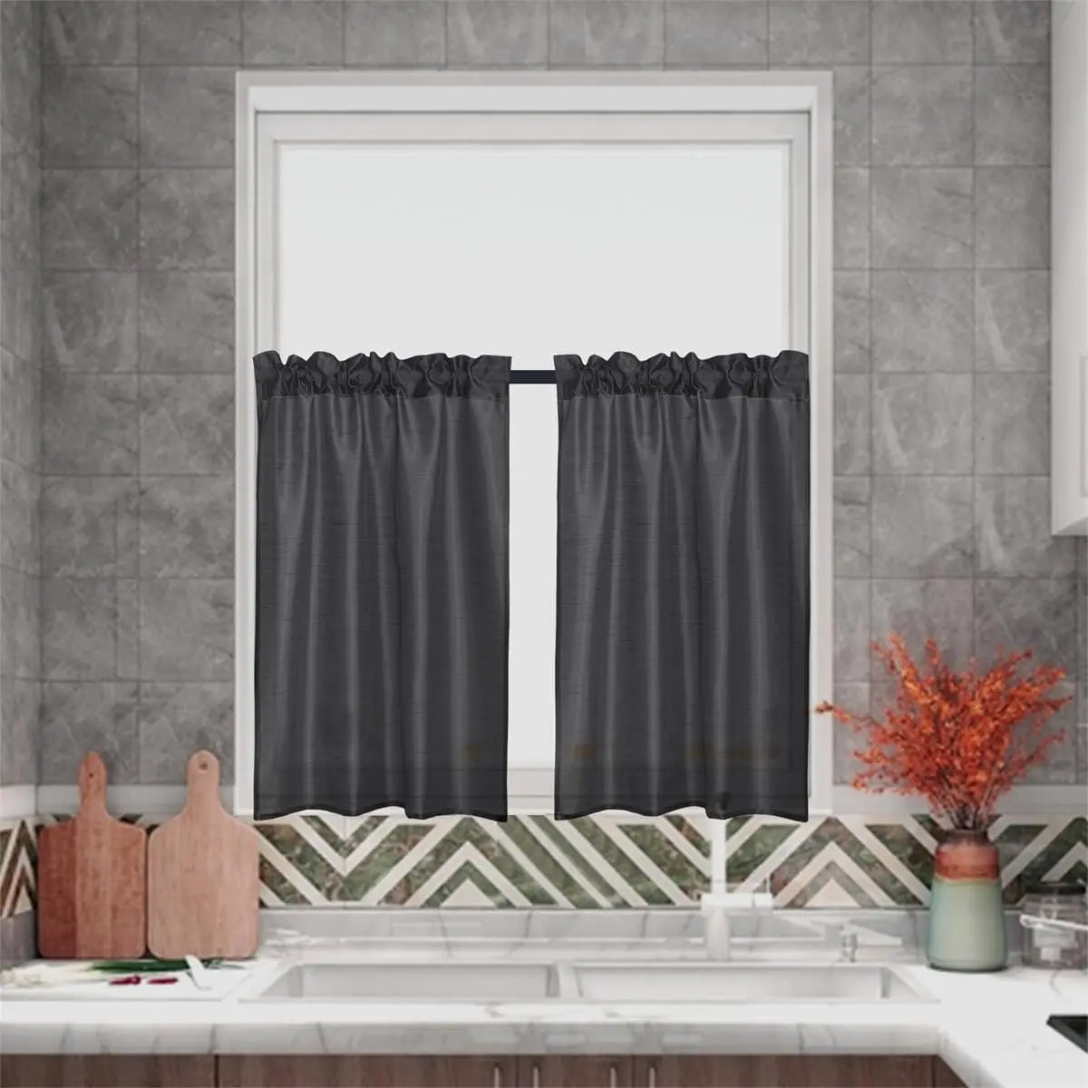 Jiangsu Craft Of Weaving Faux Silk Sheer Curtain Set 3 Panels With Valance