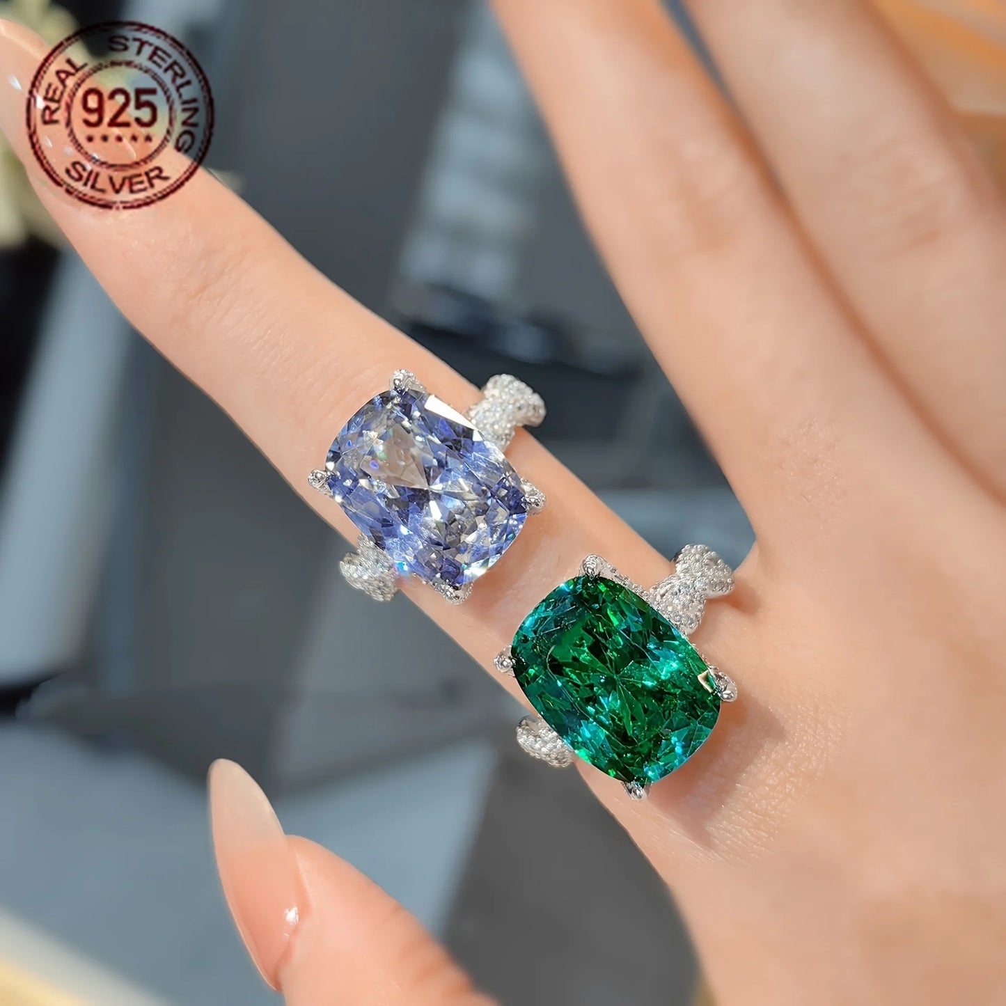 WPOOCC Delicate Lab Grown Emerald Halo Engagement Ring