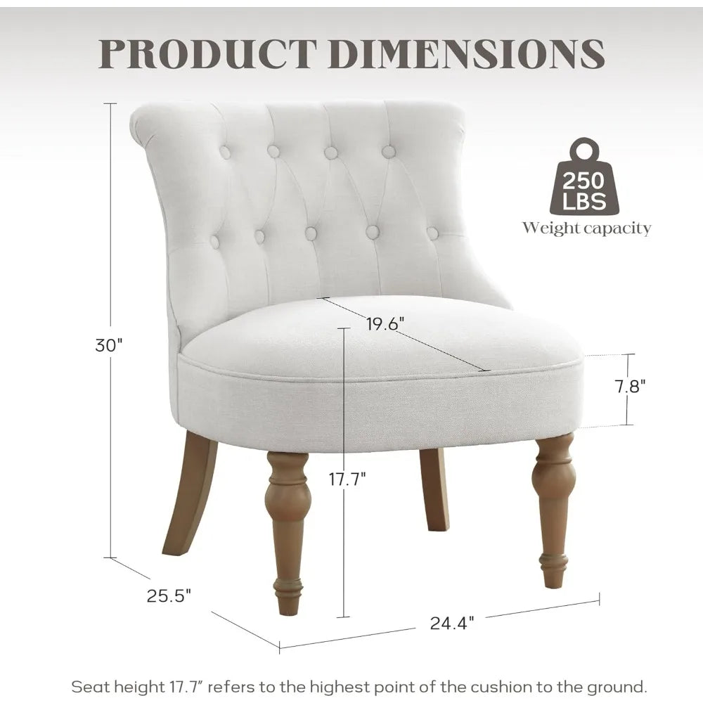 Armless Tufted Upholstered Living Room Chair With Wooden Legs