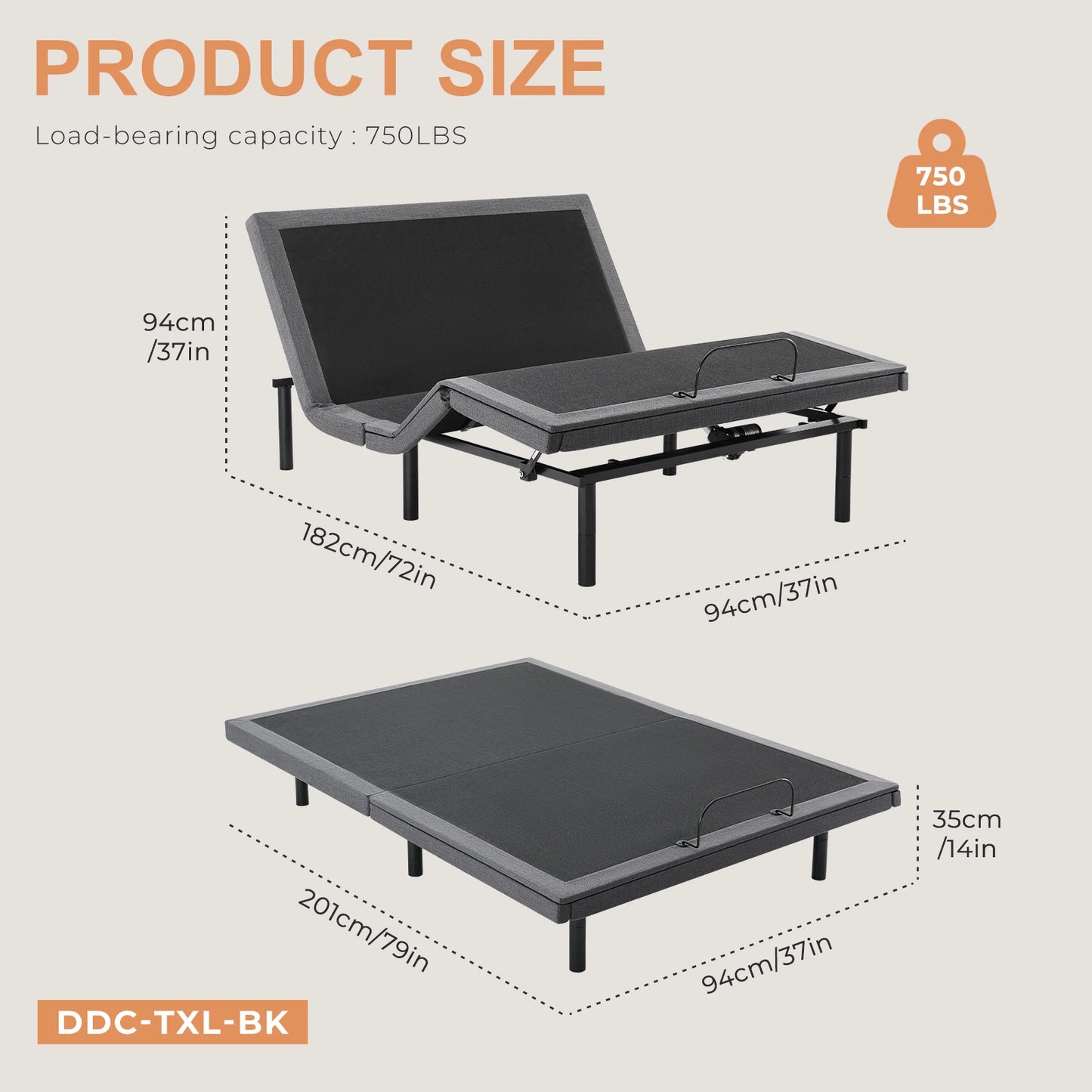 JHK Electric Adjustable Bed Frame With Wireless Remote And USB Ports