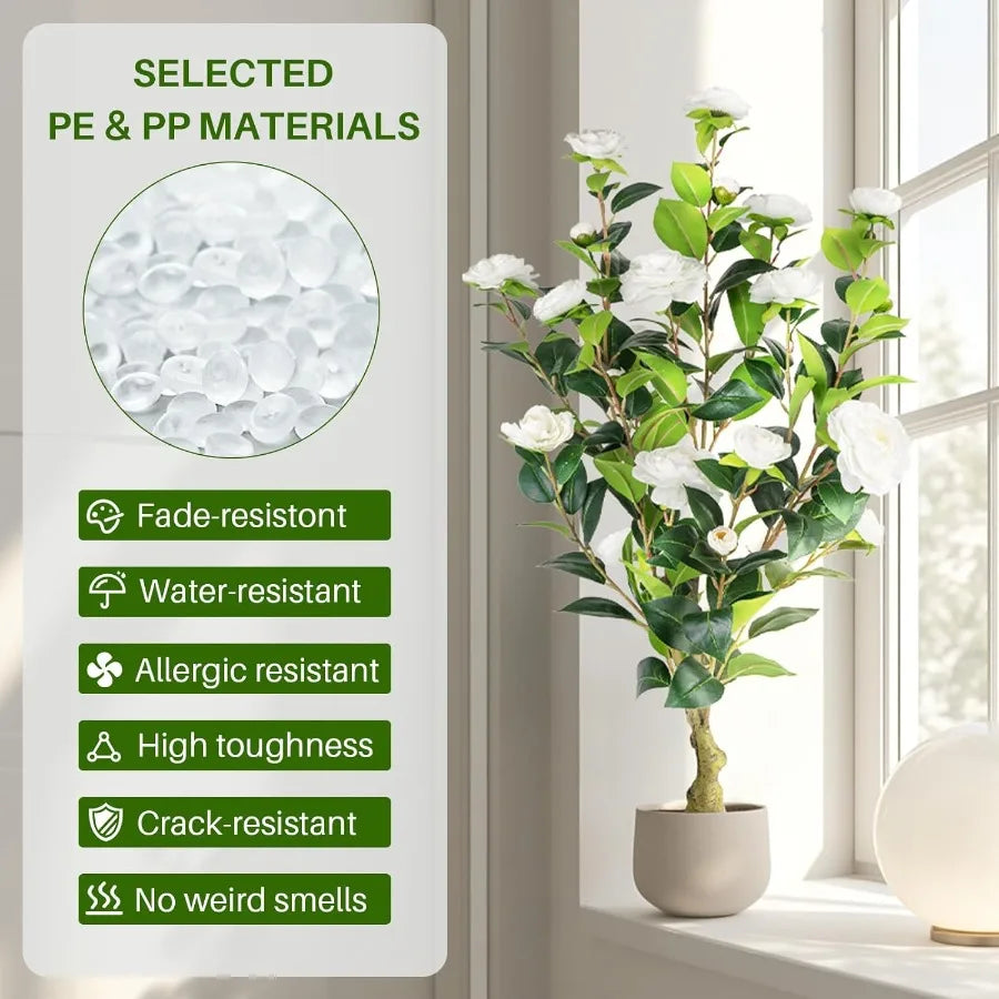 Artificial Camellia Tree 2 Pack Faux Potted Floral Decor