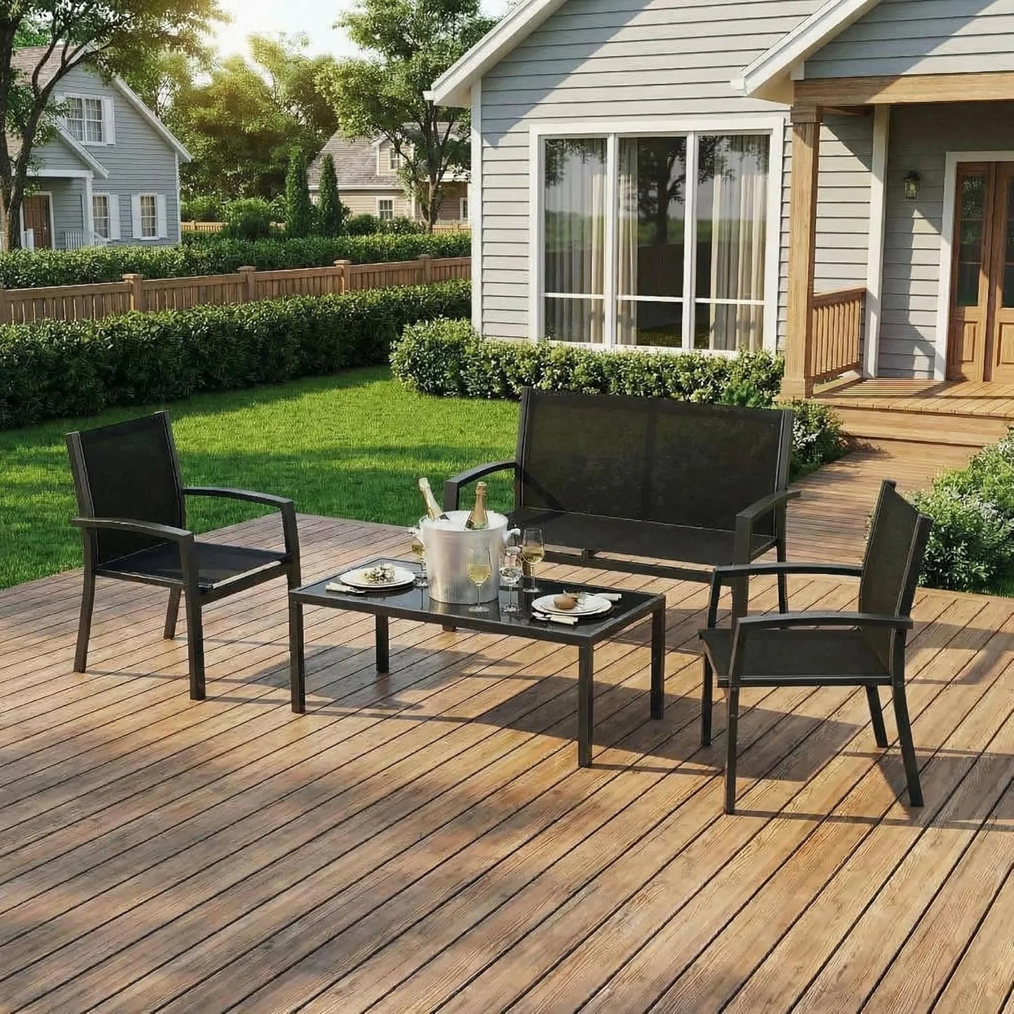 HobbyLane Modern 4-Piece Metal Patio Set With Textilene Mesh