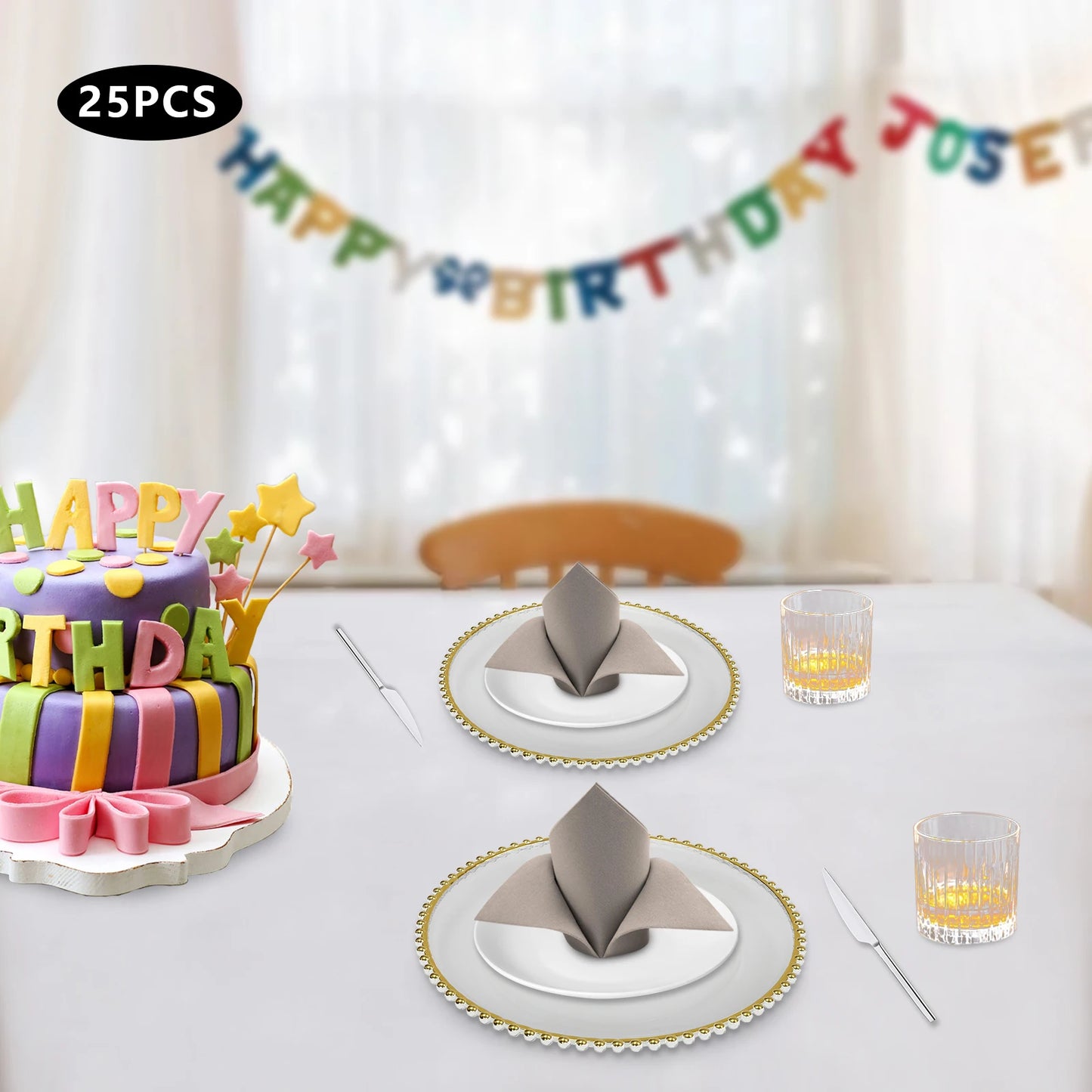 Bymaocar 25 Piece Beaded Charger Plates Set For Dining Tables