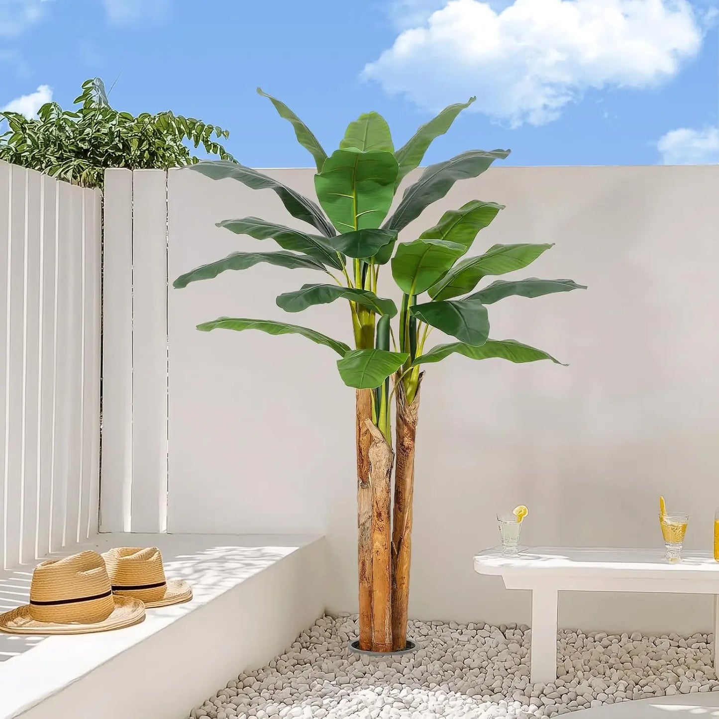 HiMISSCN Artificial Banana Tree With Planter Faux Leaves