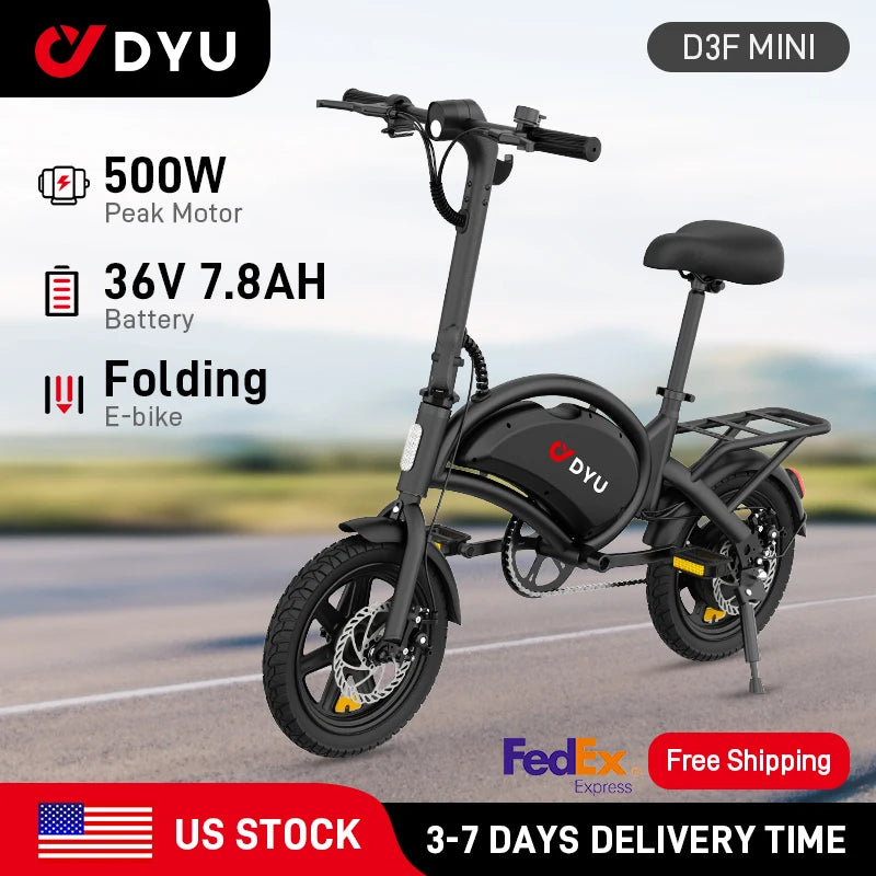 DYU D3F Mini Foldable Electric Bicycle With 500W Motor 36V Lithium Battery For Commuting