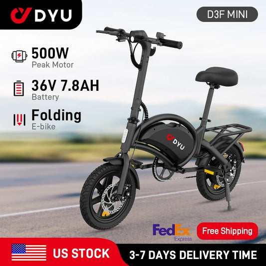 DYU D3F Mini Foldable Electric Bicycle With 500W Motor 36V Lithium Battery For Commuting