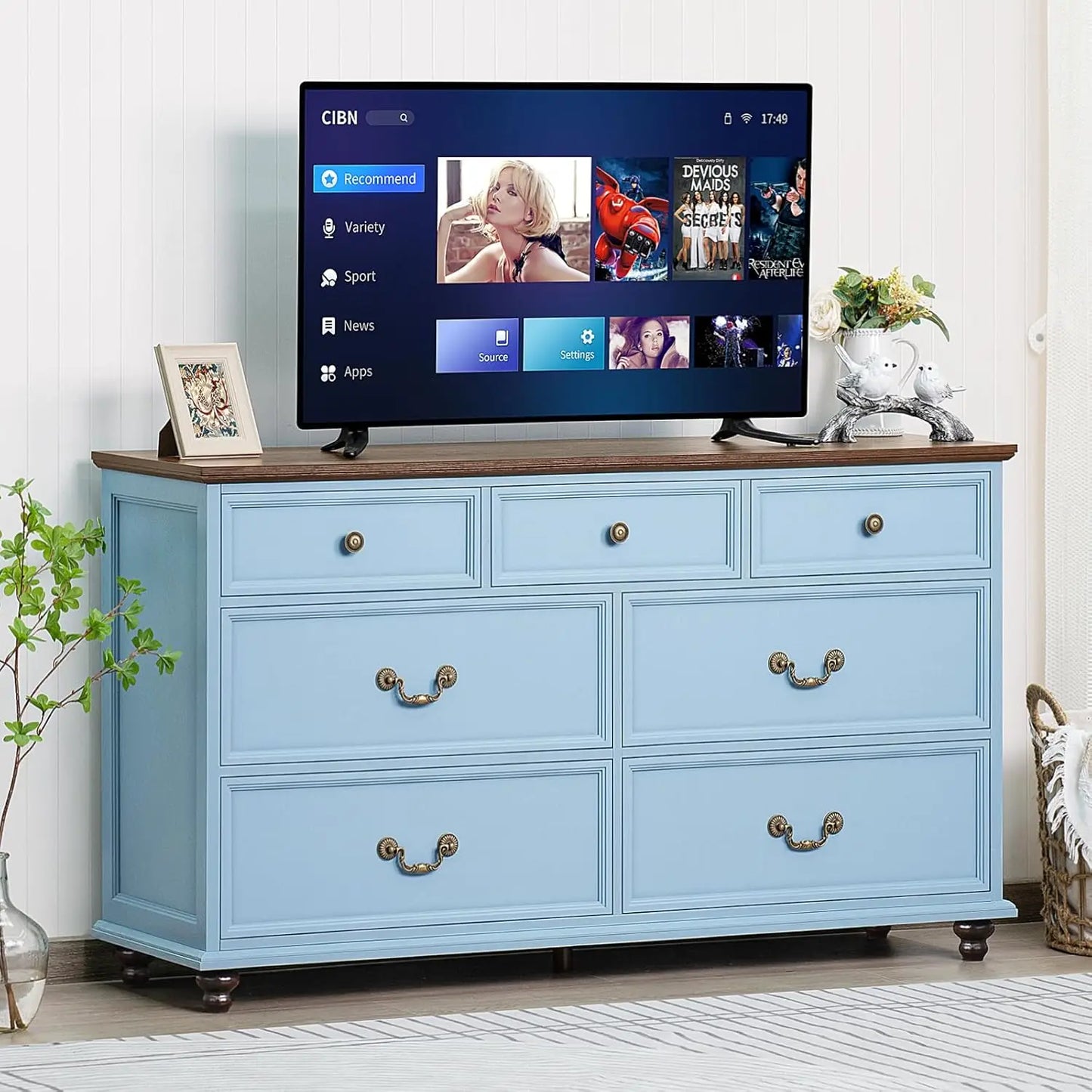 Farmhouse Rustic 7-Drawer Dresser for Bedroom