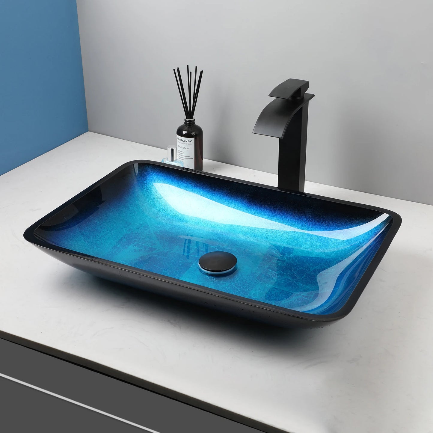 YANKSMART Tempered Glass Basin Sink With Faucet Set