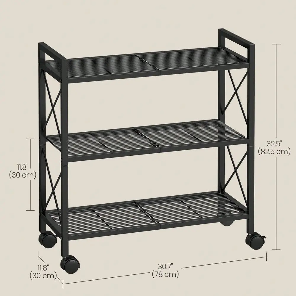 Three Tier Metal Storage Rack With Wheels Mesh Shelving Unit
