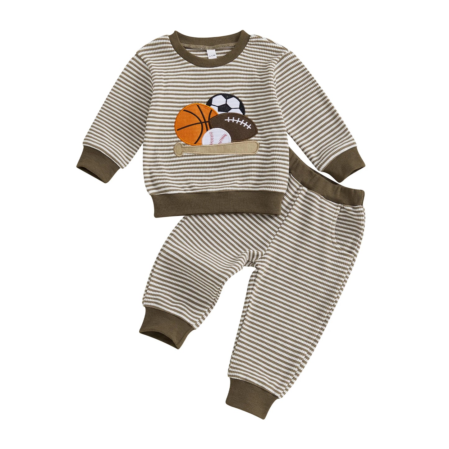 NONECN Toddler Boy 2-Piece Striped Sweatshirt And Elastic Pants Set