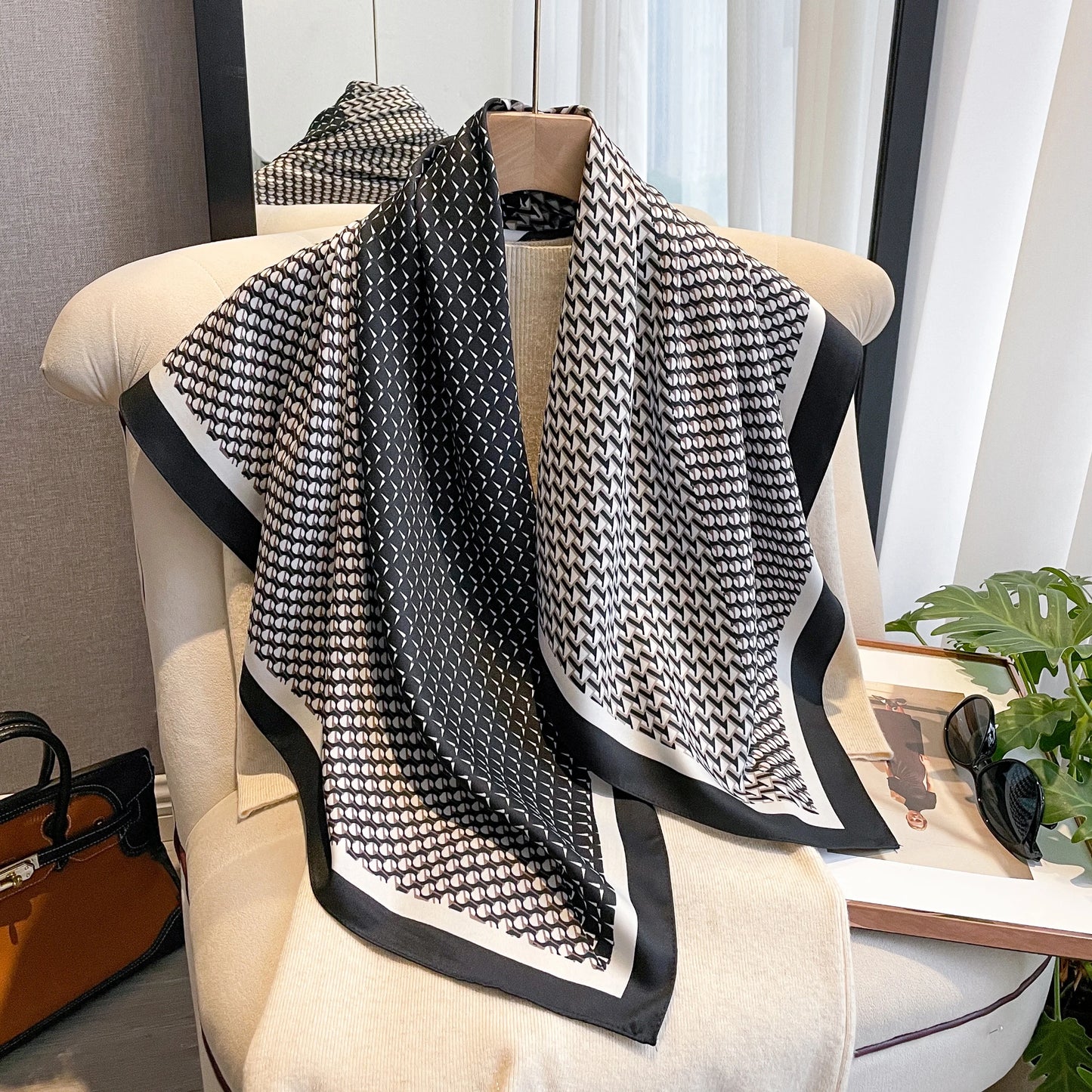 Women's Polyester Square Scarf Hairband Neckerchief Foulard Accessory