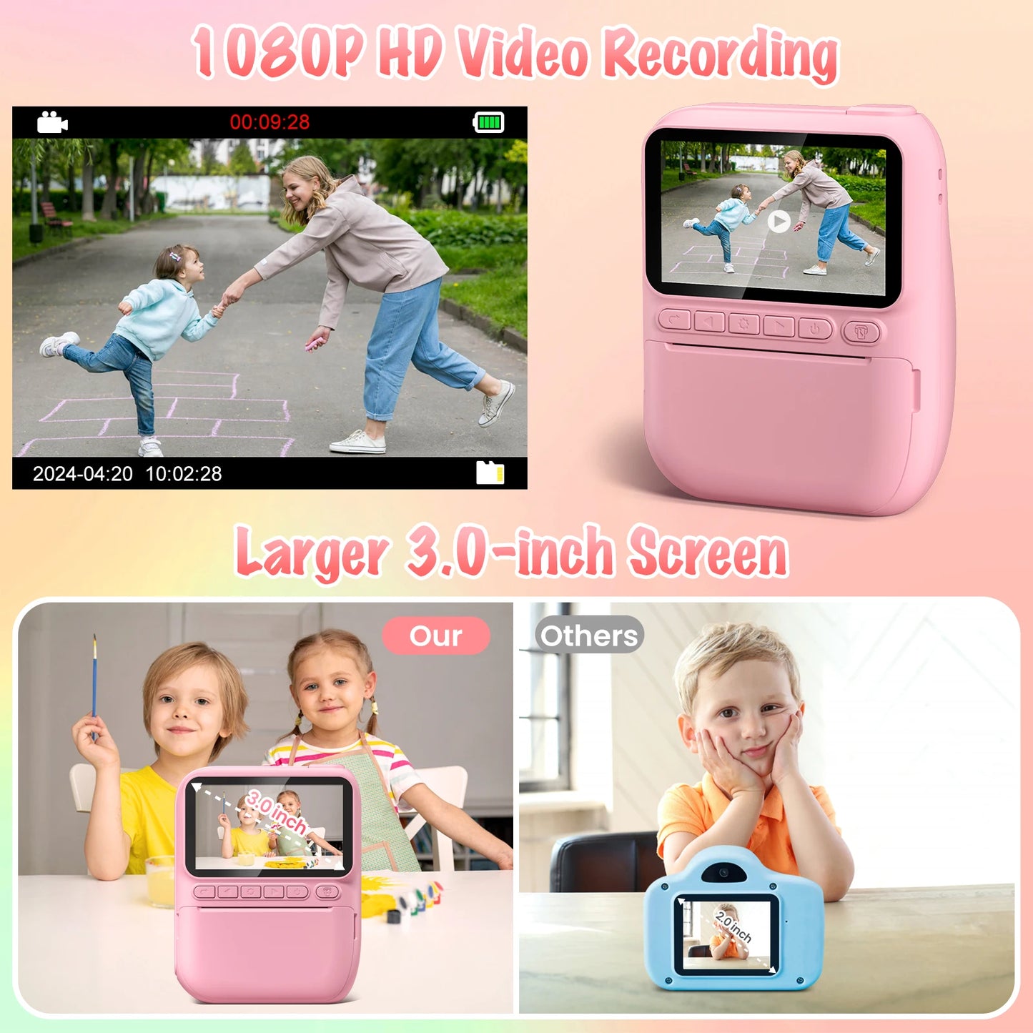 DIAMOOKYCN Instant Print Kids Camera 32MP HD 1080P