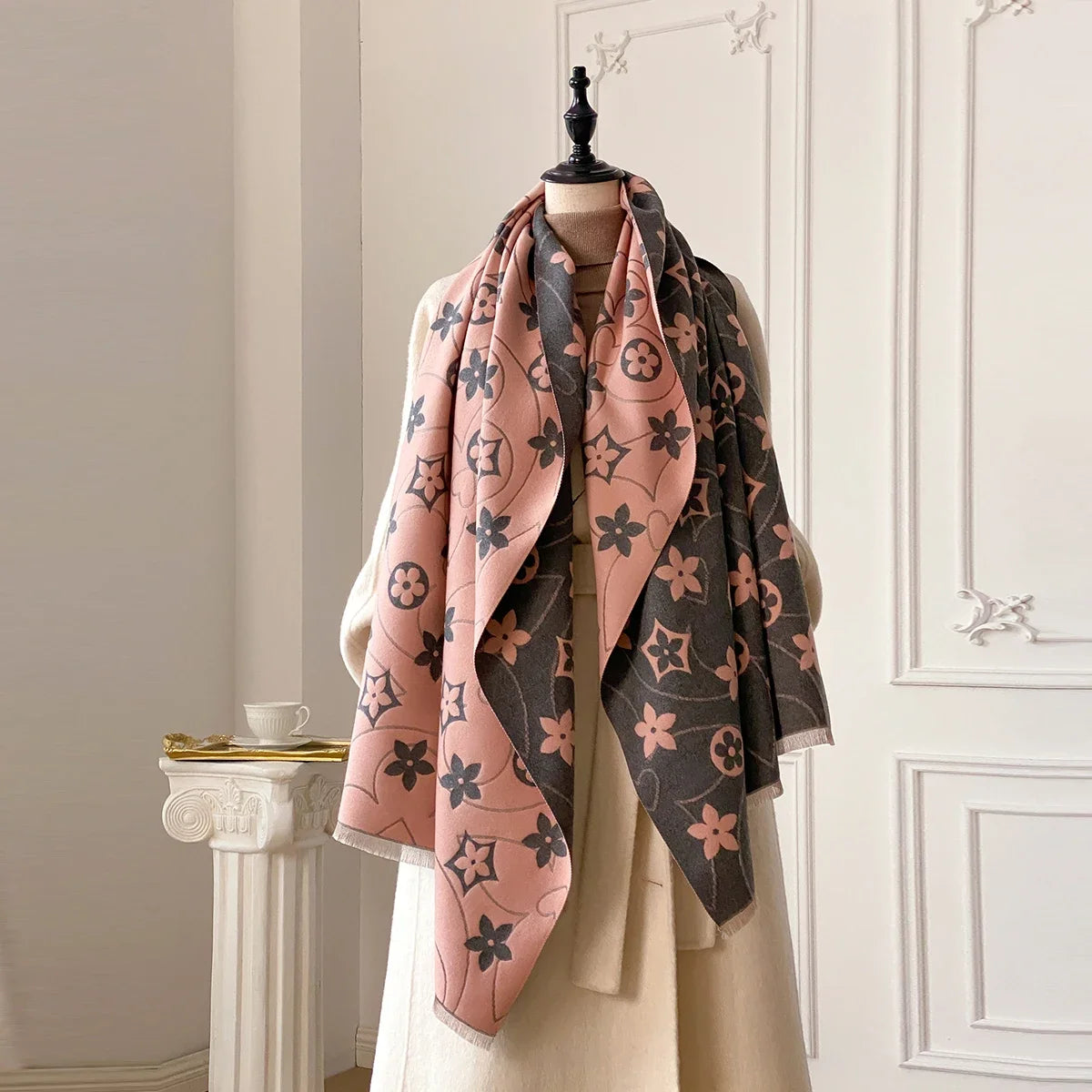 Warm Winter Jacquard Shawl For Women With Imitation Cashmere