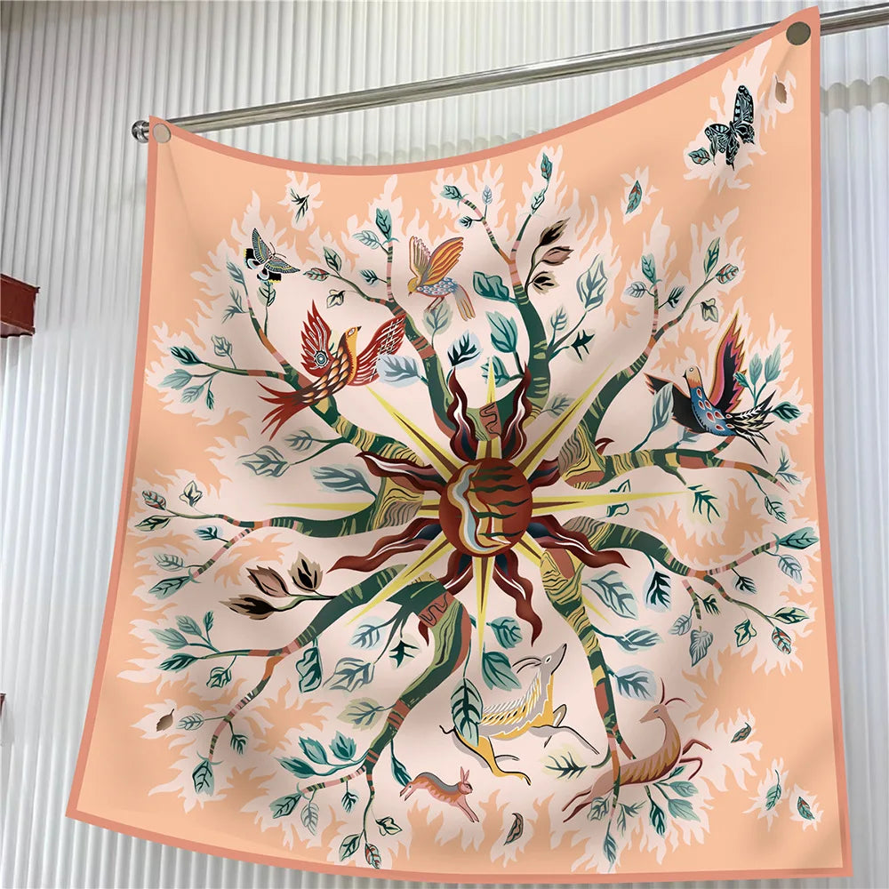 Floral Silk Twill Square Scarf Hijab Shawl For Women