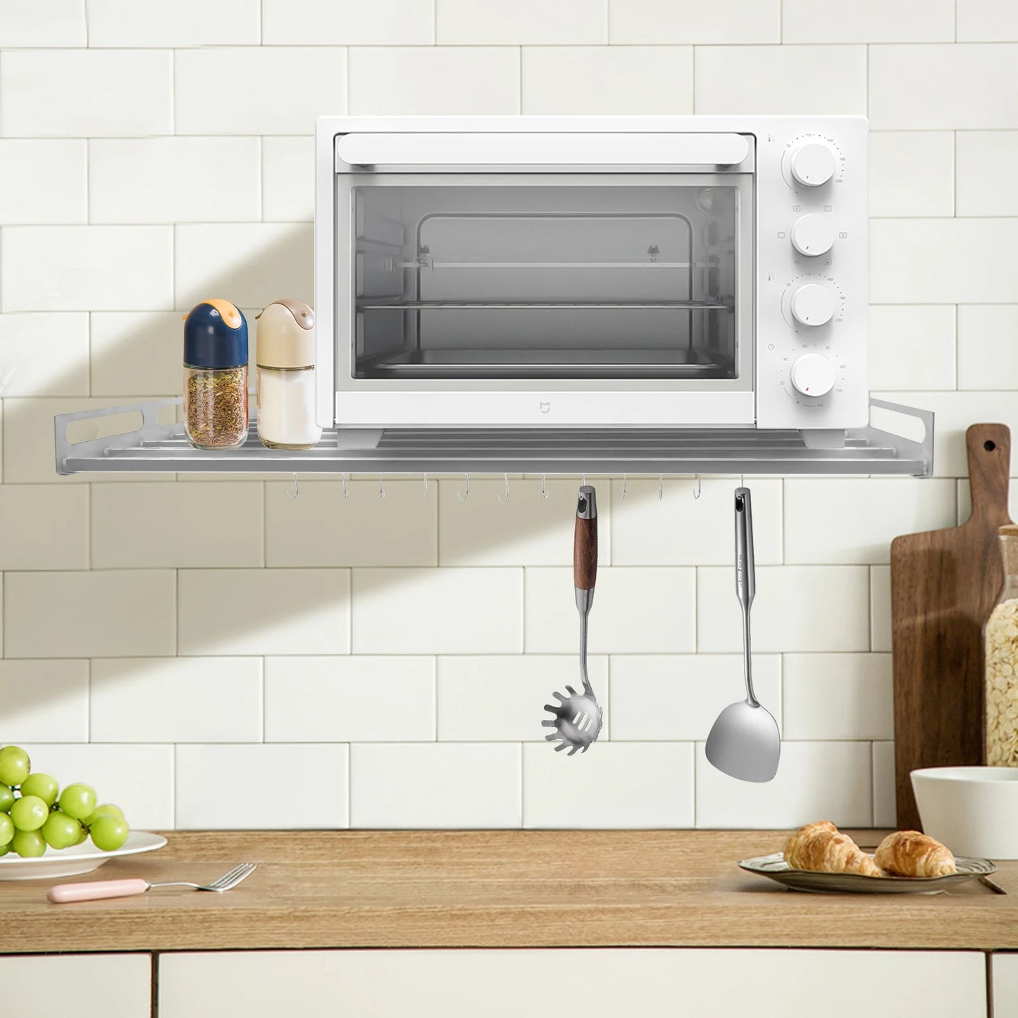 Hign-concerned Wall Mounted Microwave Rack Stainless Steel Kitchen Organizer
