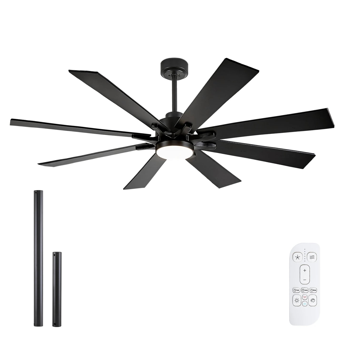 ILROOMH Industrial Ceiling Fan With Light 8 Blades Noiseless Reversible DC Motor