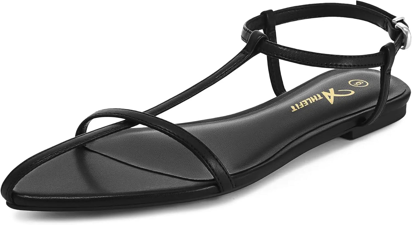 Women Flat Sandals With Buckle Strappy Ankle Strap Open Toe