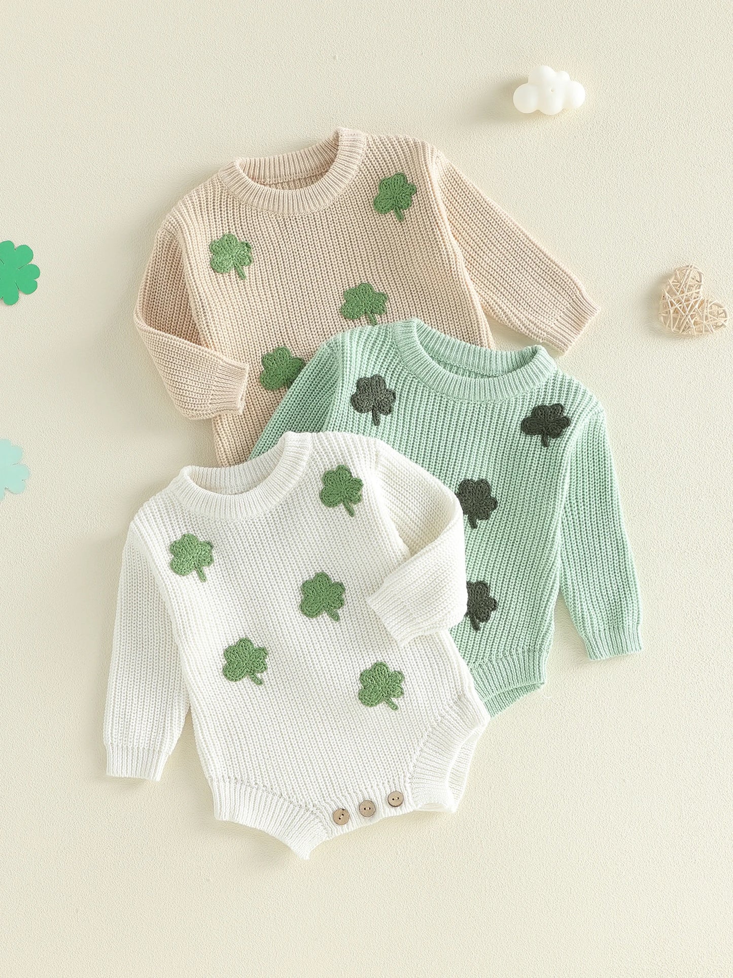 NONECN Adorable Newborn Romper Featuring Shamrock Embroidery