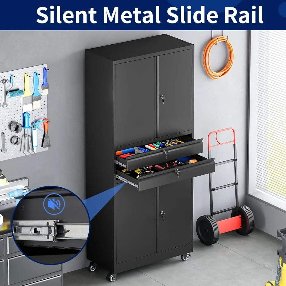 Garage Metal Storage Cabinet With Locking Doors And Adjustable Shelves