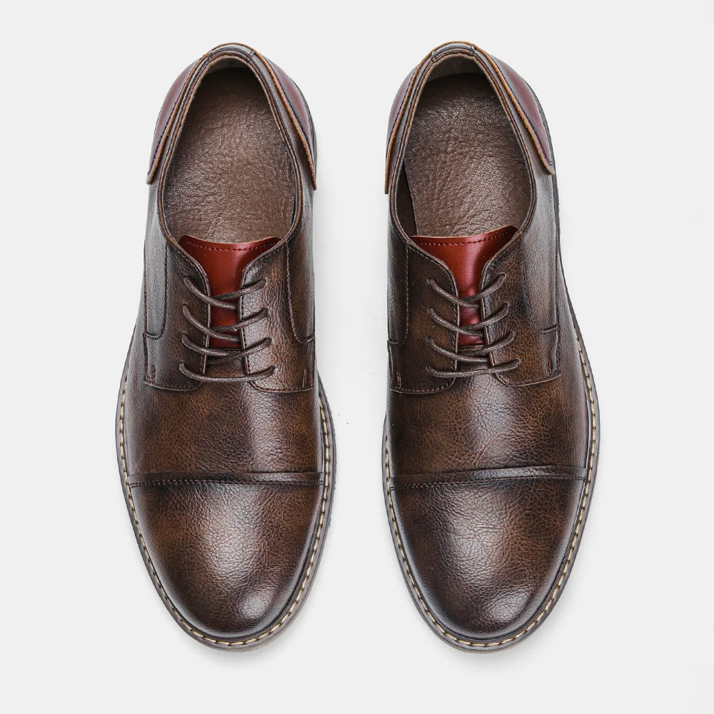 Hecrafted Retro Men Derby Shoes Classic Leather Casual