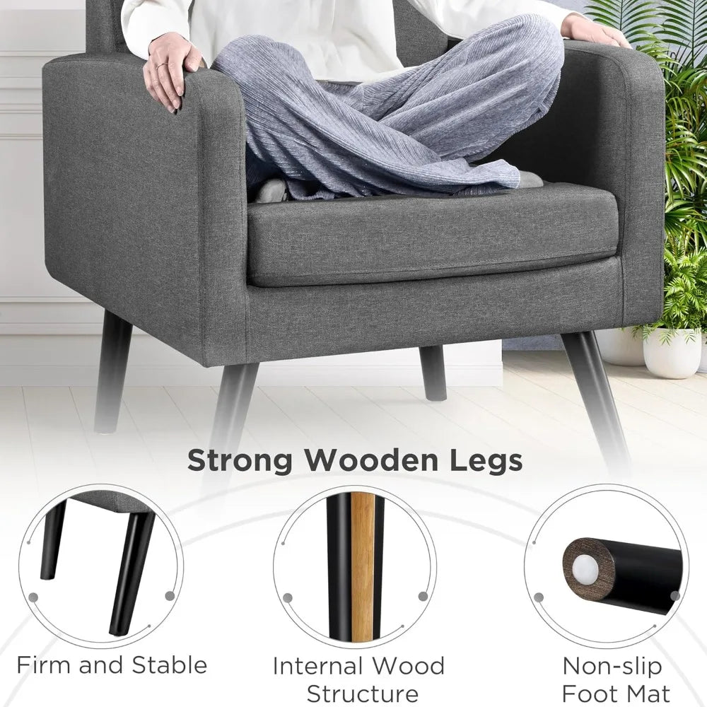 LZJV Mid Century Tufted Lounge Chair With Wood Legs