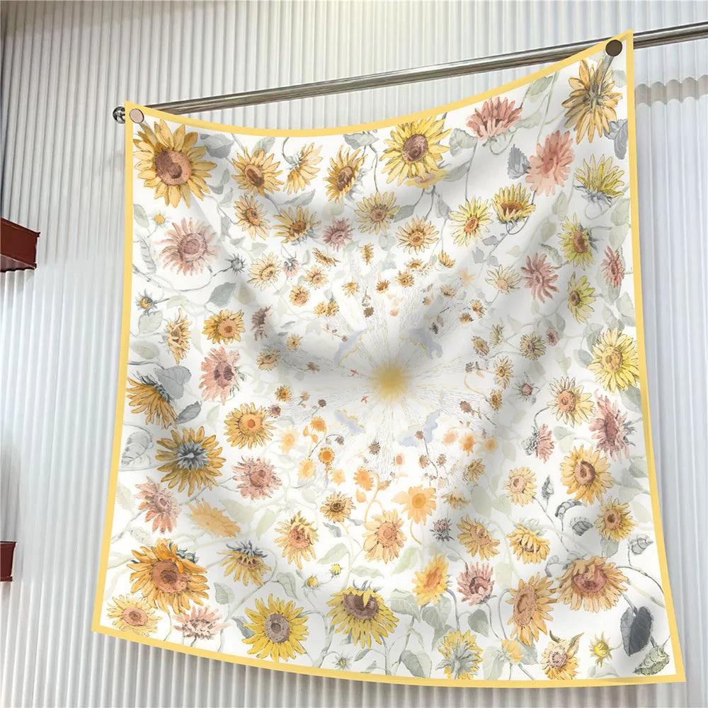 Floral Silk Twill Square Scarf Hijab Shawl For Women