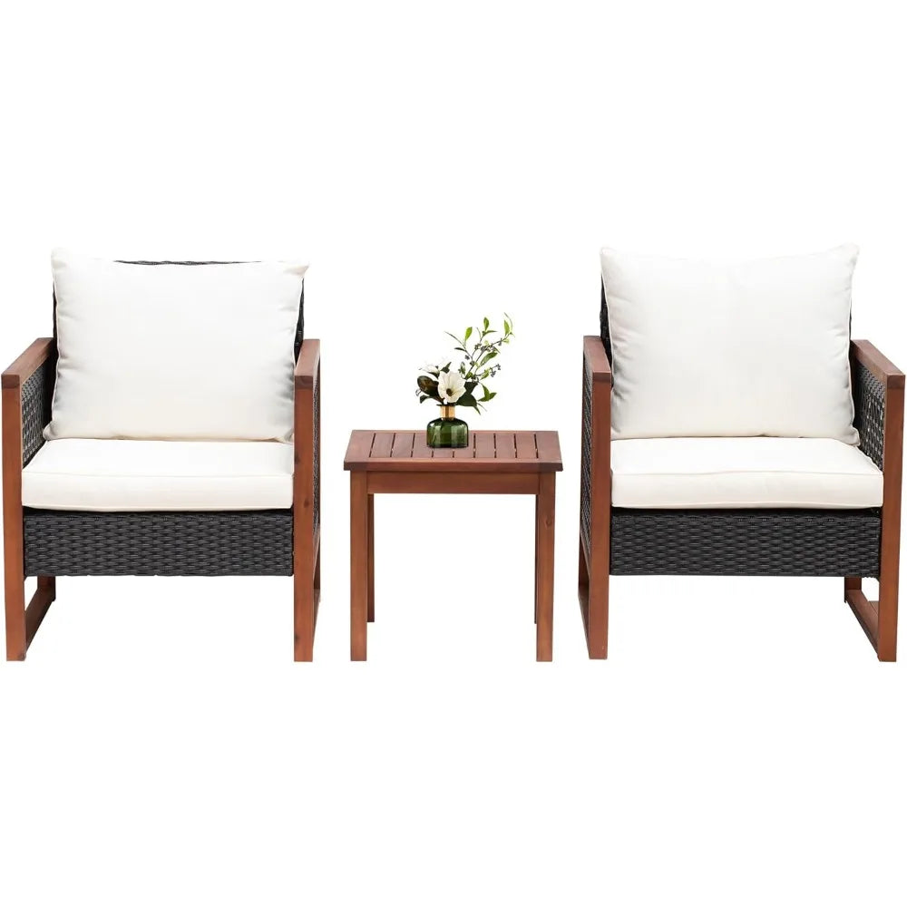 Modern Rattan Bistro Patio Set With Acacia Wood Frame