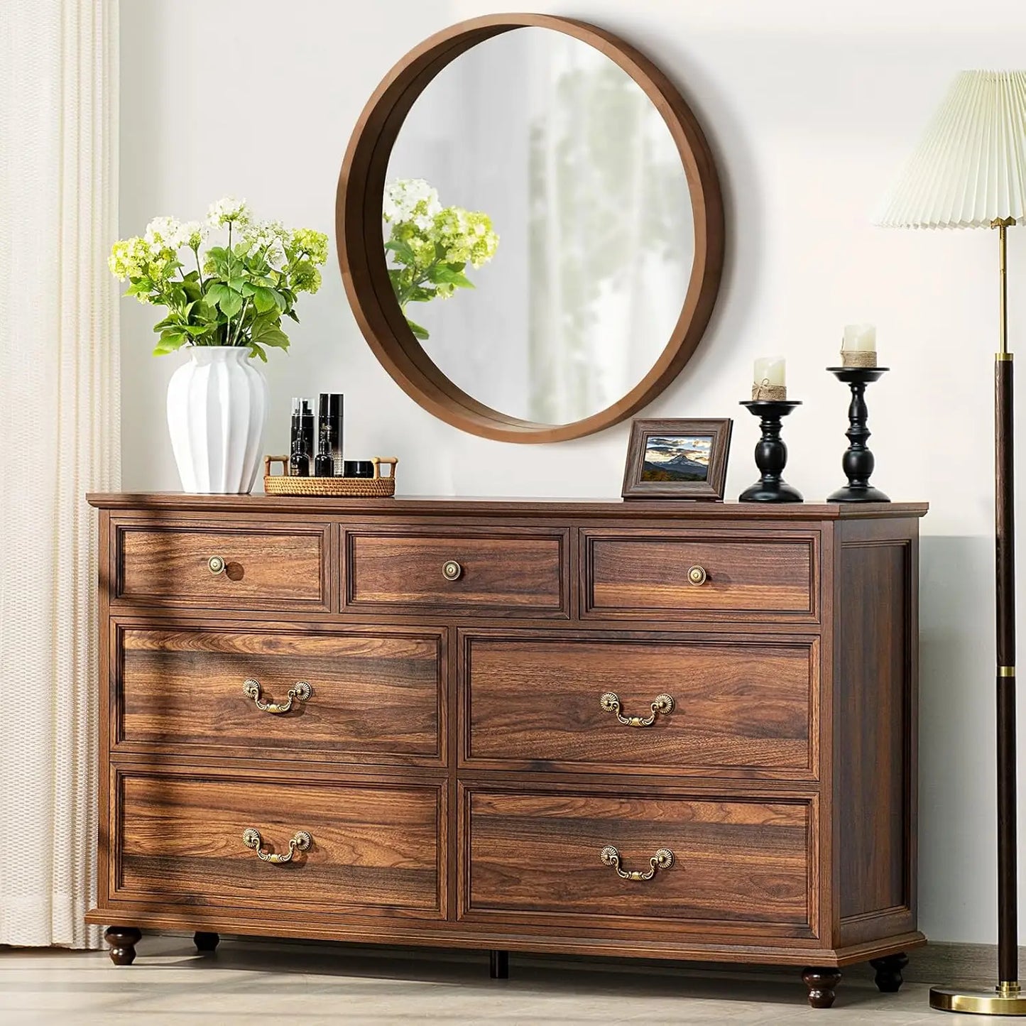 Farmhouse Rustic 7-Drawer Dresser for Bedroom