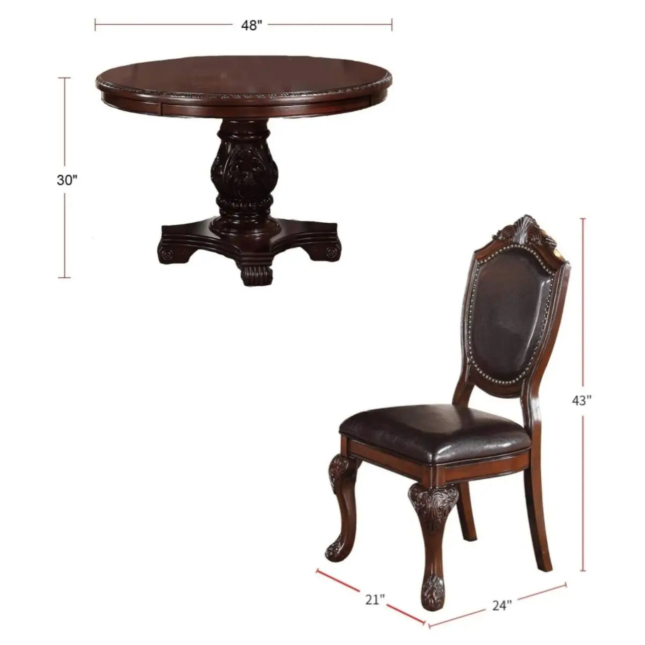 5-Piece Round Dining Set With Classic Table And Upholstered Chairs