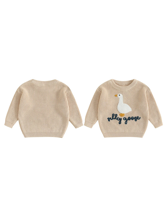 Infant Toddler Duck Sweater Unisex Embroidered Crewneck Knit Top