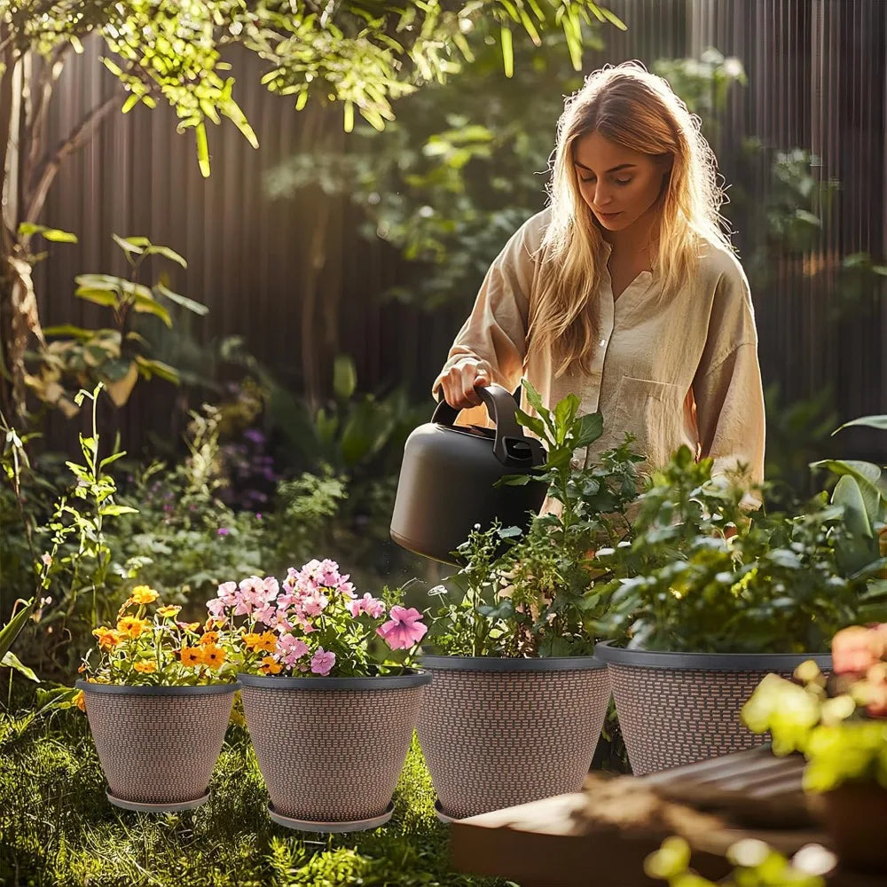 Plant Pots 4-Pack With Drainage Holes And Saucers Indoors Outdoors
