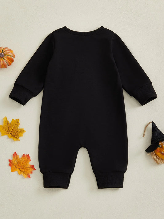 Toddler Halloween Pumpkin Print Long Sleeve Bodysuit Romper