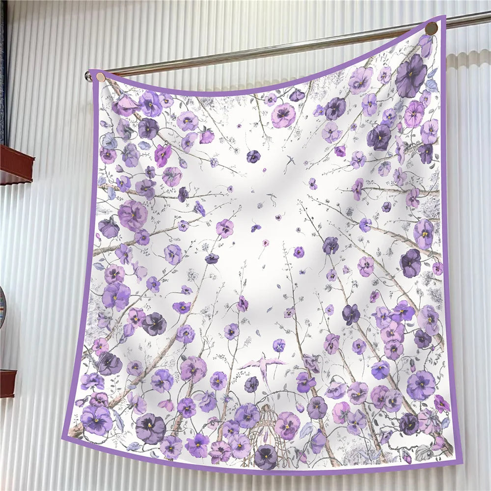 Floral Silk Twill Square Scarf Hijab Shawl For Women