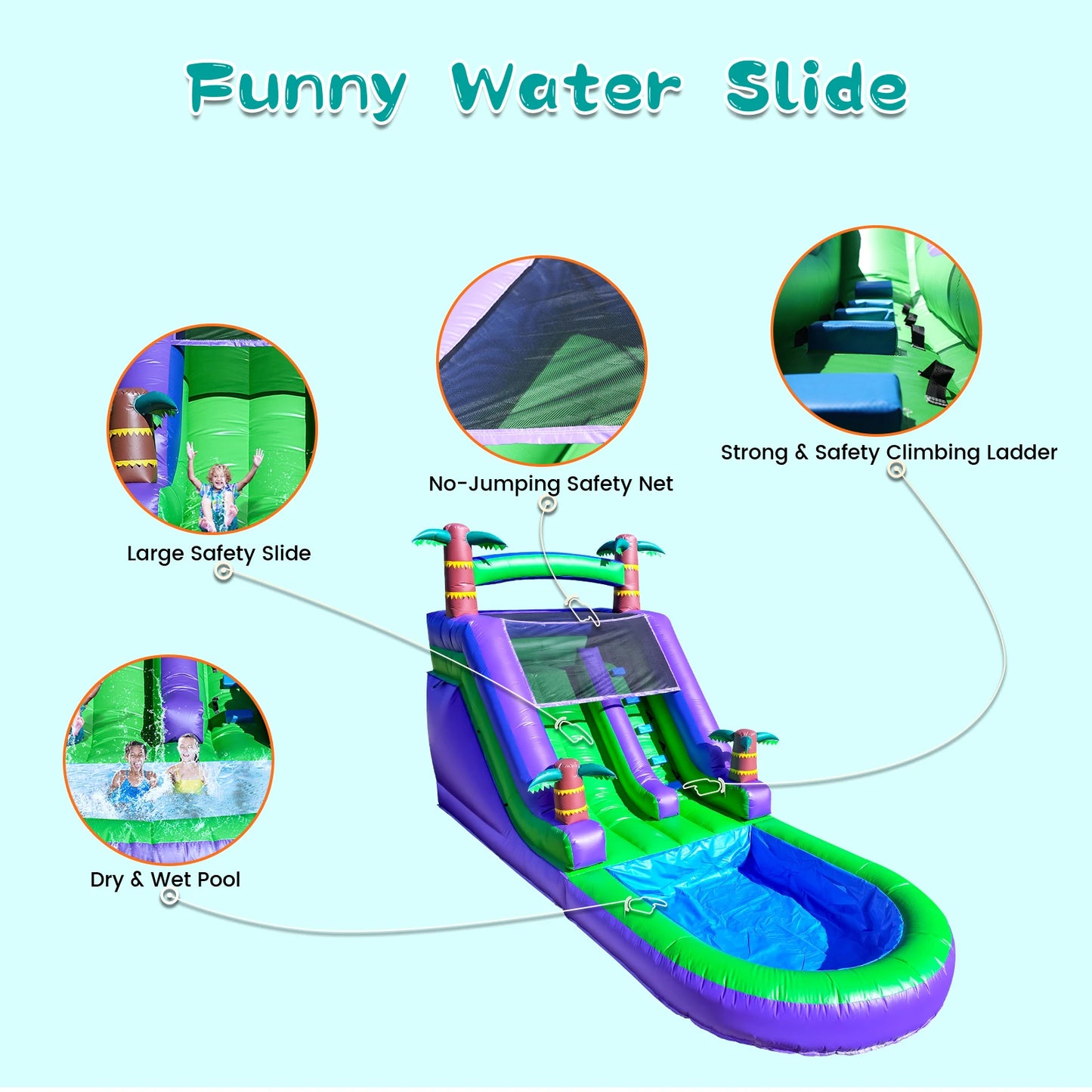 RTS Inflatable Tropical Water Slide Bounce House for Kids