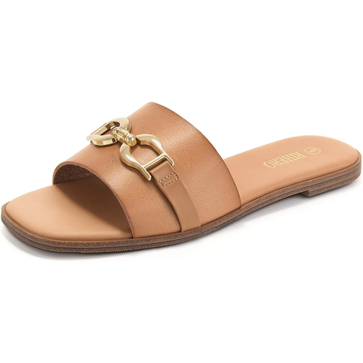 Womens Flat Sandals Memory Foam Cushioned Leather Slides