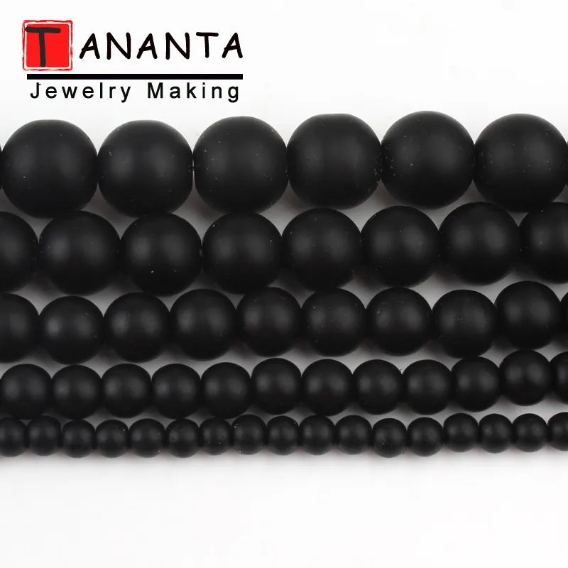 TANANTADIY1 Matte Black Agate Onyx Round Beads for Jewelry Making
