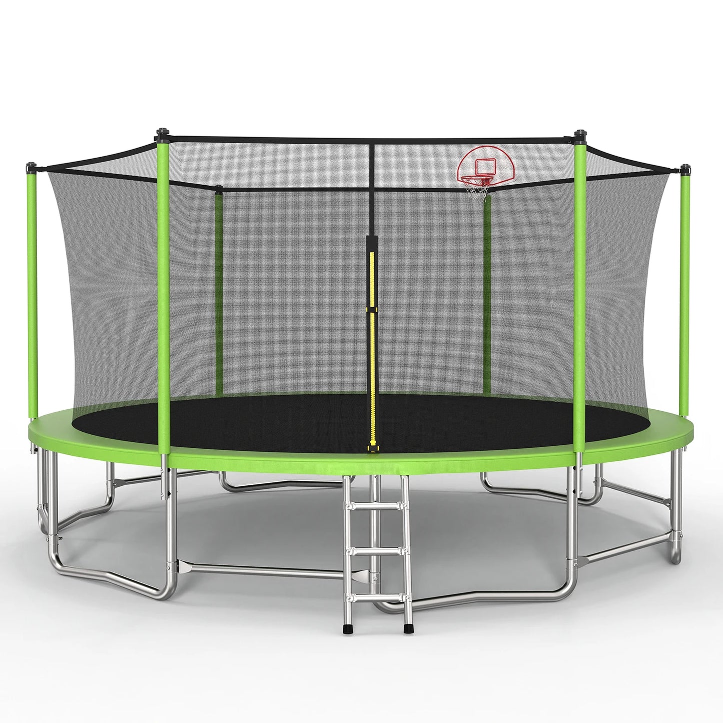 Outdoor Trampoline With Balance Bar And Basketball Hoop Enclosure Net