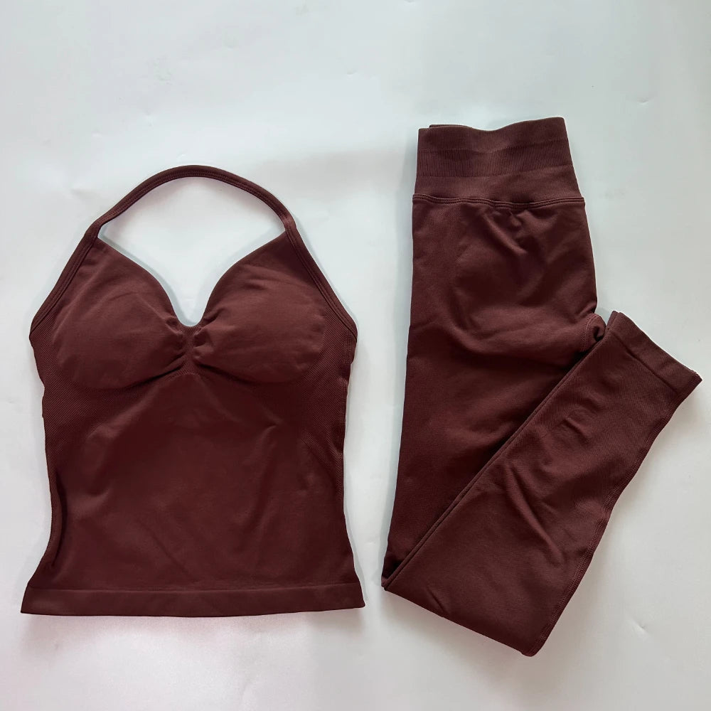 Seamless Gym Set Women Tank Top High Waist Leggings Workout