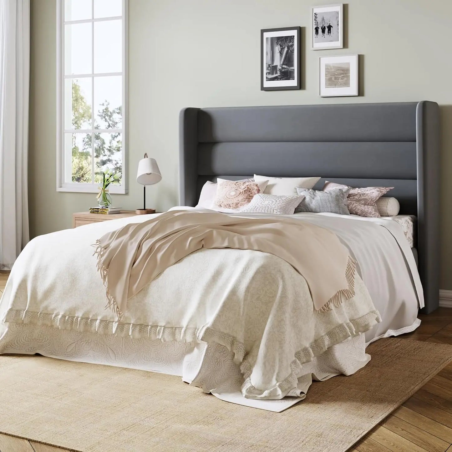 Queen Velvet Wingback Bed Frame With Under Bed Storage