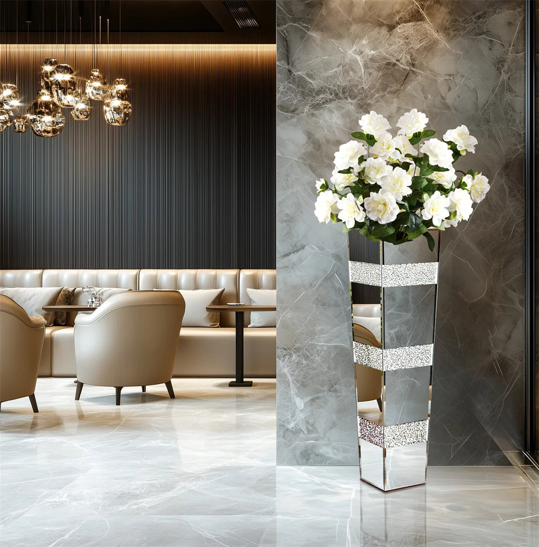 Modern Floor Vase With Crystal Mirror Finish For Floral Arrangements
