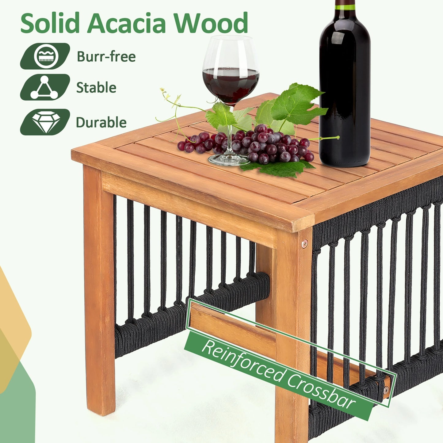 HOMASIS Patio Acacia Wood Bistro Table and Rocking Chair Set