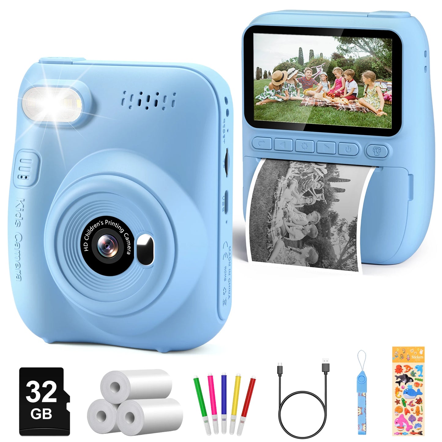 DIAMOOKYCN Instant Print Camera For Kids 32MP 1080P 3 Rolls