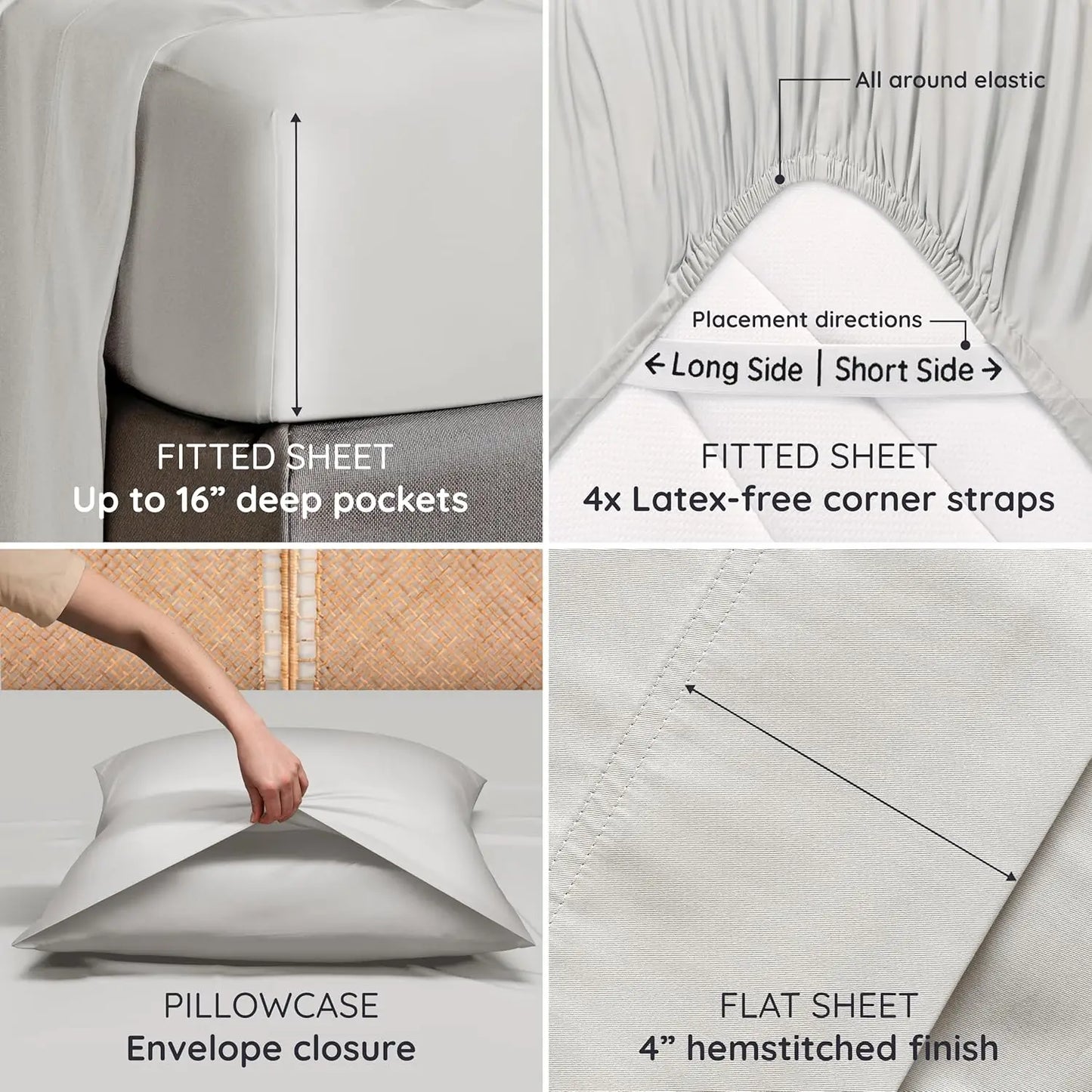 Sheet Set 4 Piece Bamboo Viscose Deep Pocket Cooling