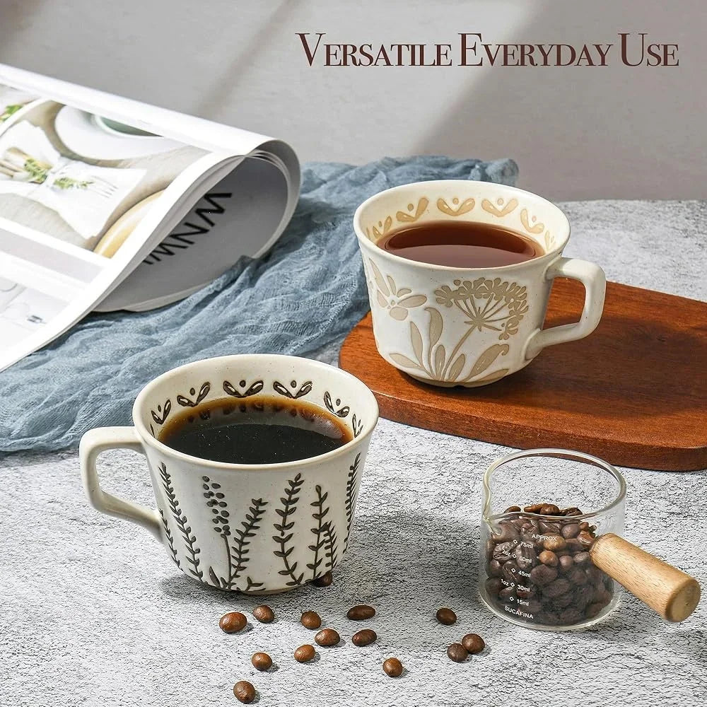 XMSJ Unique Ceramic Mugs Set 4 Nature Inspired Teacups