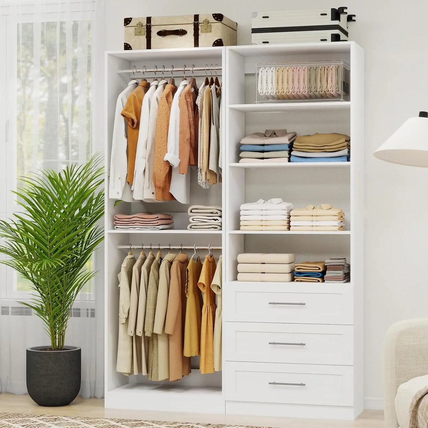 Modular Wood Closet Organizer System With Drawers and Rods