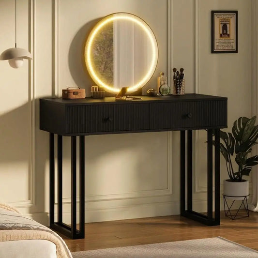 HiMISS Vanity Desk With LED Mirror And Lights 2 Drawers