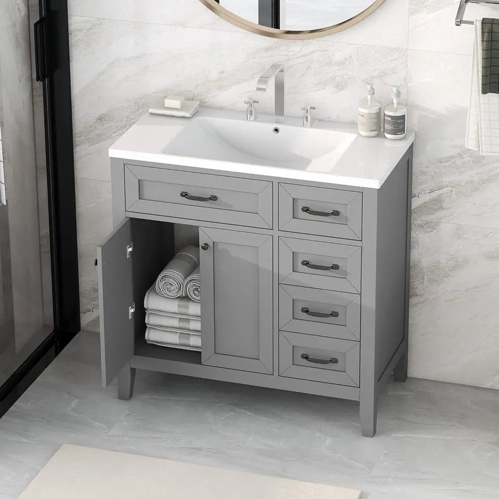 Bathroom Vanity Set With Sink Solid Wood Frame MDF Cabinet